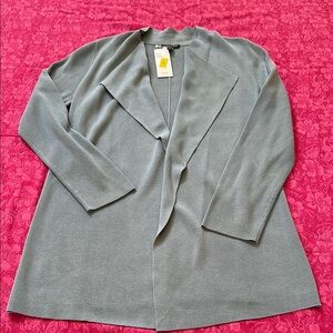 Eileen Fisher M NWT blue steel Gray Blazer cardigan shaped jacket silk cotton